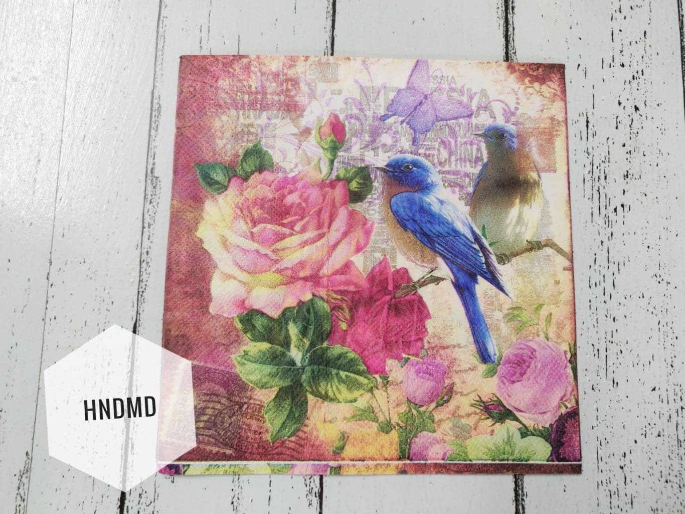 A pack of 12 by 12 inch Decoupage Napkins / Decoupage Tissues (5 pcs) - Birds and Roses