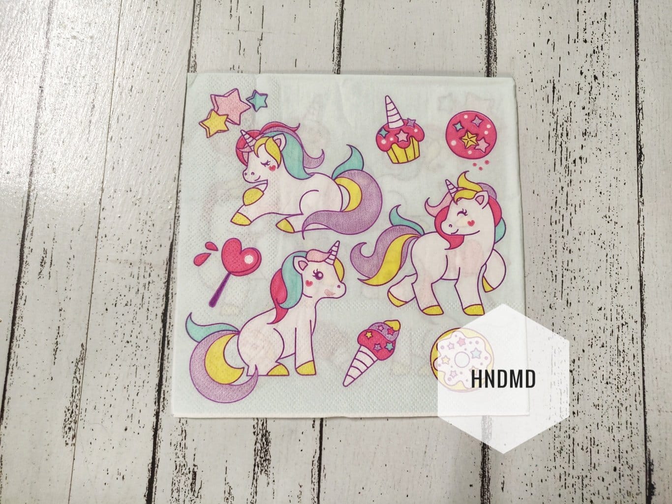 A pack of 12 by 12 inch Decoupage Napkins / Decoupage Tissues (5 pcs) - Colorful Unicorns