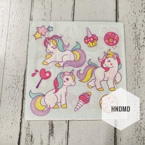 A pack of 12 by 12 inch Decoupage Napkins / Decoupage Tissues (5 pcs) - Colorful Unicorns