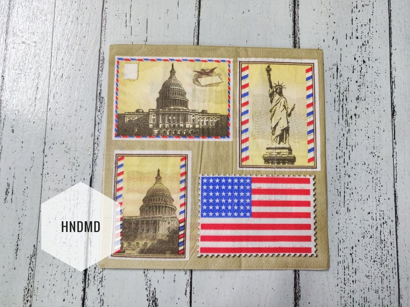 A pack of 12 by 12 inch Decoupage Napkins / Decoupage Tissues (5 pcs) - American Monuments
