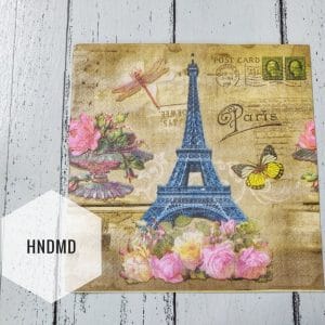 A pack of 12 by 12 inch Decoupage Napkins / Decoupage Tissues (5 pcs) - Eiffel Tower with colorful flowers