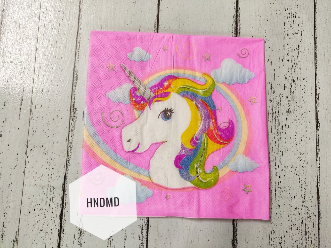 A pack of 12 by 12 inch Decoupage Napkins / Decoupage Tissues (5 pcs) - Pink Unicorns