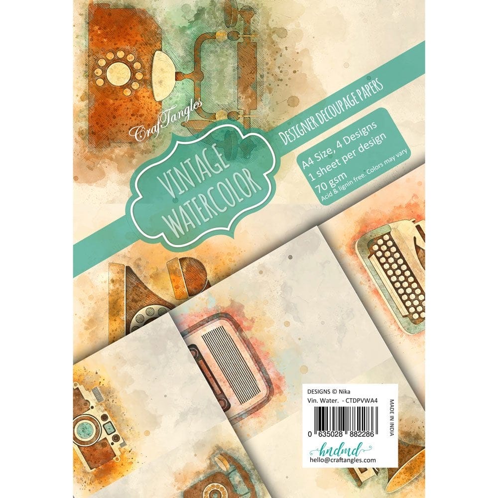 CrafTangles Decoupage Paper Pack - Vintage Watercolor (A4) - 4 sheets