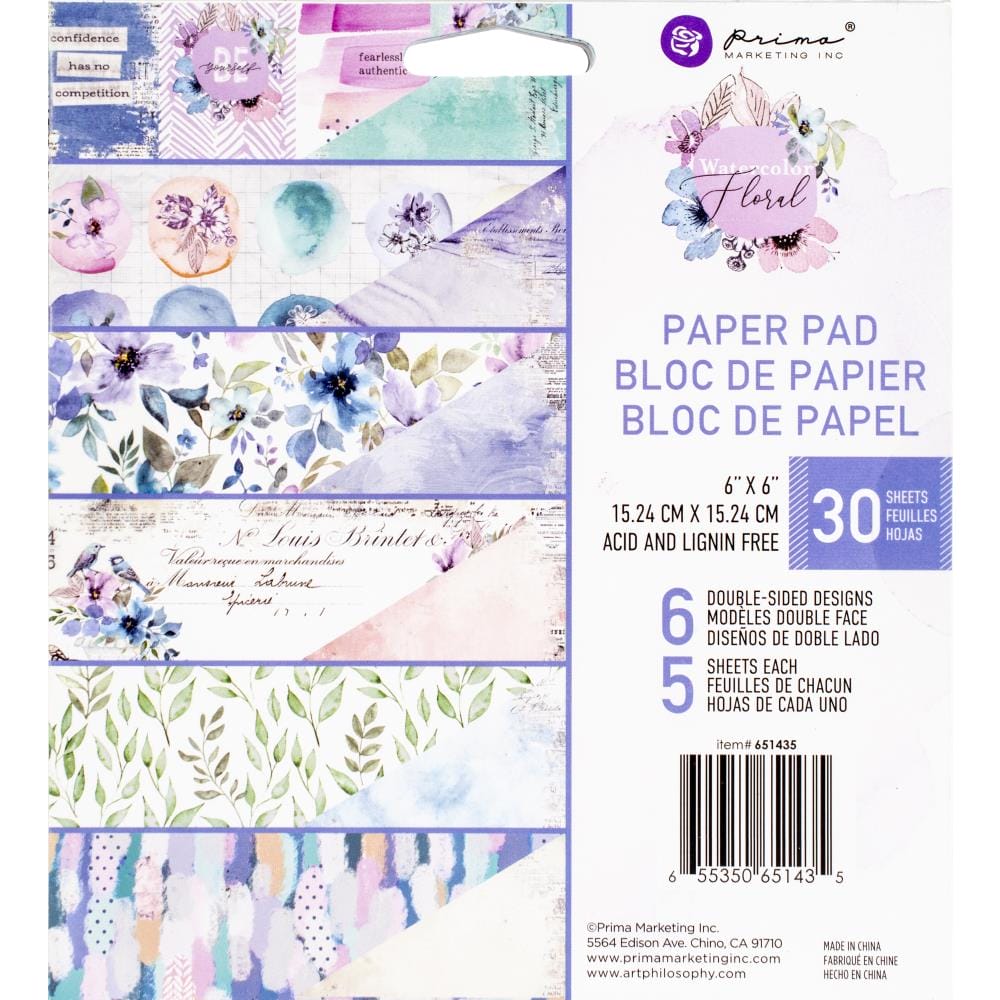 Prima Marketing Double-Sided Paper Pad 6"X6" 30/Pkg - Watercolor Floral 651435 prima paper watercolor floral Prima Marketing Double-Sided Paper Pad 6"X6" 30/Pkg - Watercolor Floral