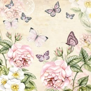 German Decoupage Napkins (5 pcs) - Flowers and Butterflies Cream