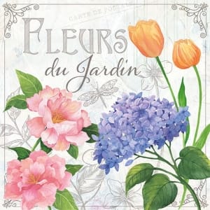 A pack of 12 by 12 inch German Decoupage Napkins (5 pcs) - Fleurs du Jardin