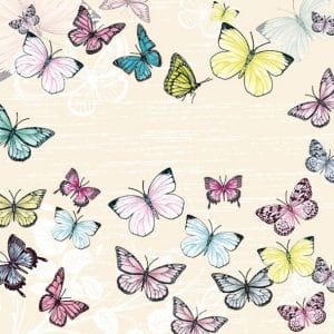 A pack of 12 by 12 inch German Decoupage Napkins (5 pcs) - Butterfly with Cream Background
