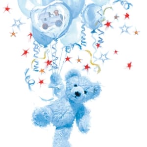 A pack of 12 by 12 inch German Decoupage Napkins (5 pcs) - Teddy Blue (Baby Boy)