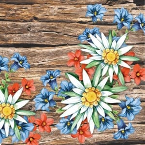 A pack of 12 by 12 inch German Decoupage Napkins (5 pcs) - Alpen Blumen
