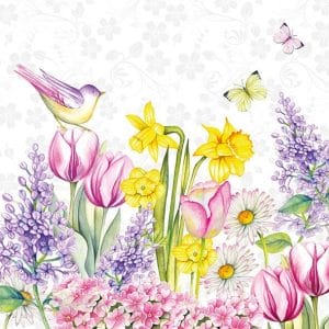 German Decoupage Napkins (5 pcs) - Blooming Garden White