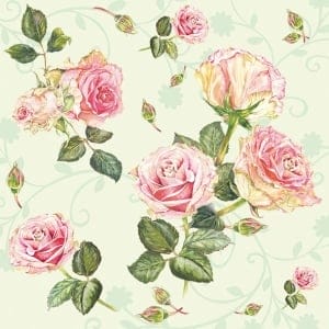 German Decoupage Napkins (5 pcs) - Roses with Green Background