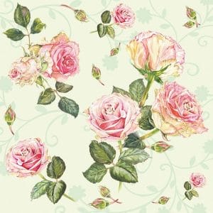 German Decoupage Napkins (5 pcs) - Roses with Green Background