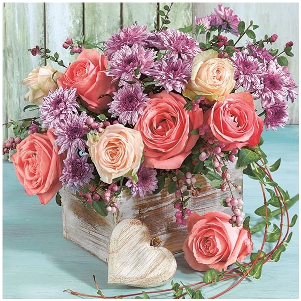 German Decoupage Napkins (5 pcs) - Roses and Chrysanthemus Flowers