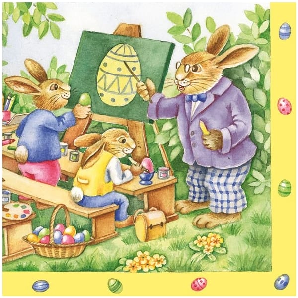 German Decoupage Napkins (5 pcs) - Rabbit School Scene