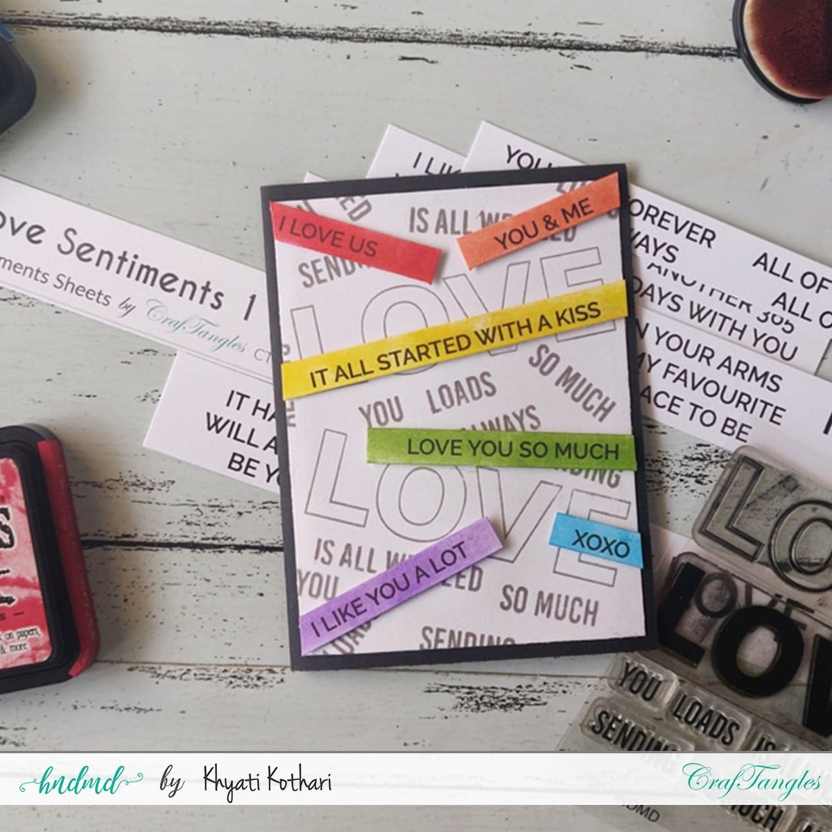 CrafTangles Sentiment Sheets - Love Sentiments 2 (2 sheets of A4) Rainbow striped love Card 2 Rainbow_striped_love_Card_2
