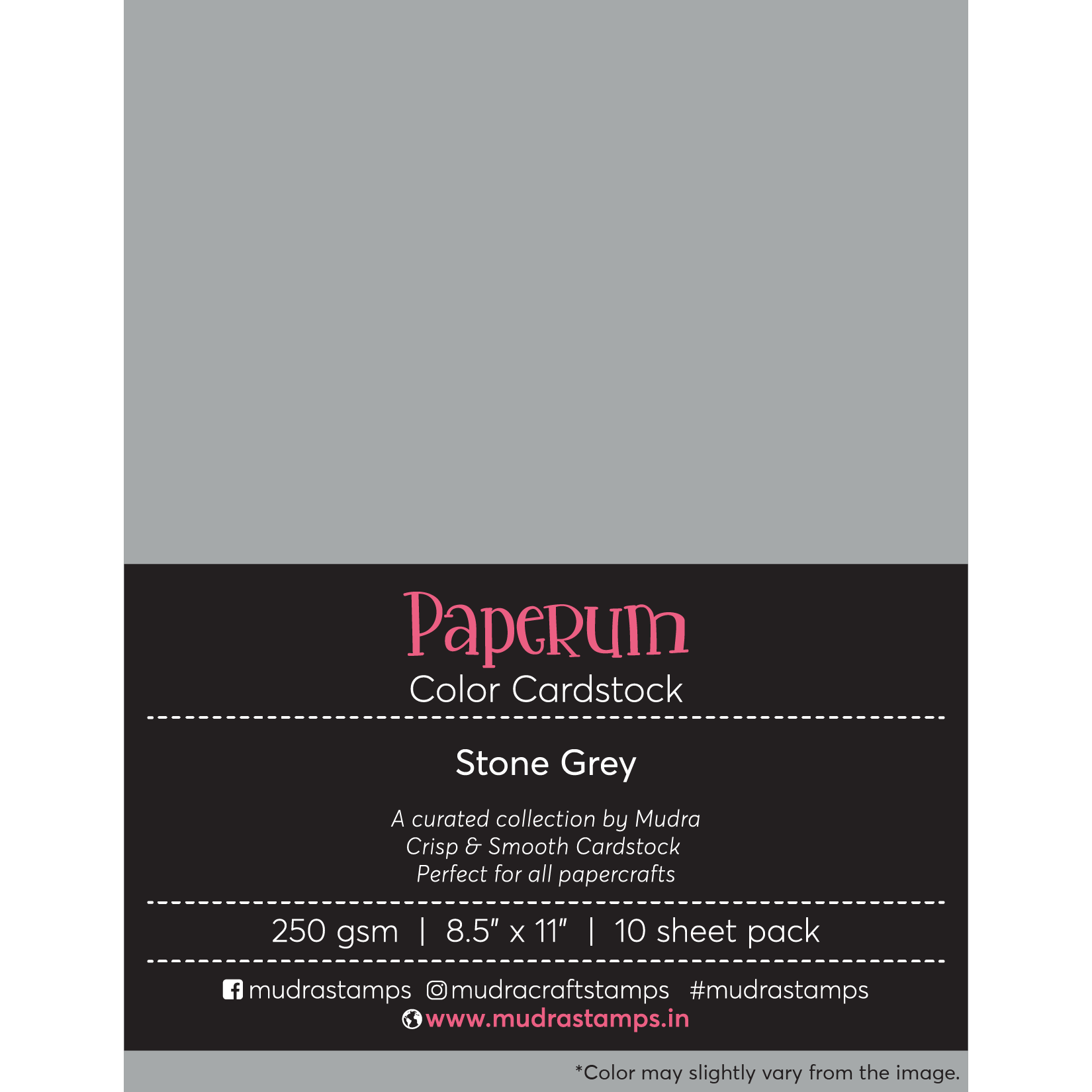 Mudra Paperum cardstock (8.5 by 11 inches) (250 gsm) (Set of 10 sheets) - Stone Grey Mudra Paperum Cardstock Stone Grey Mudra Paperum cardstock (8.5 by 11 inches) (250 gsm) (Set of 10 sheets) - Stone Grey