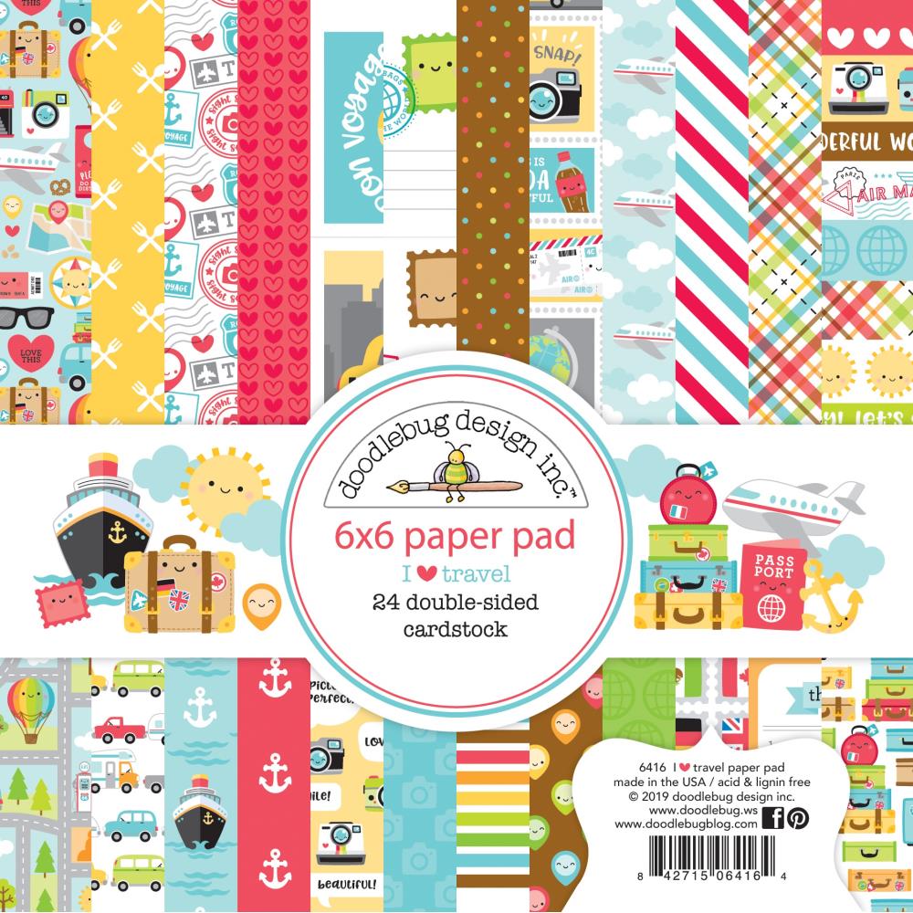 Doodlebug Double-Sided Paper Pad 6"X6" 24/Pkg I Heart Travel doddlebug designs i love travel 6by6 paper Doodlebug Double-Sided Paper Pad 6"X6" 24/Pkg I Heart Travel