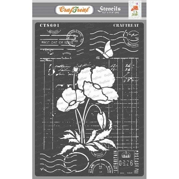 CrafTreat A4 Stencil - Ledger Poppy CrafTreat Stencil Ledger Poppy A4 CTS601 CrafTreat A4 Stencil - Ledger Poppy