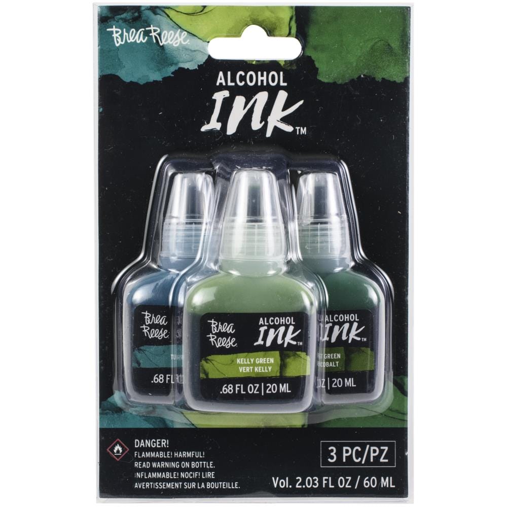 Brea Reese Alcohol Inks 20ml 3/Pkg - Turquoise/Kelly Green/Cobalt Green Brea Reese Alcohol ink Set of 3 36694 Brea Reese Alcohol Inks 20ml 3/Pkg - Turquoise/Kelly Green/Cobalt Green