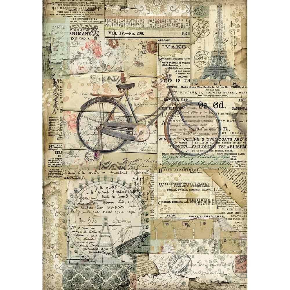 Stamperia Rice Paper A4 - Bicycle DFSA4458 stamperia rice paper bicycle Stamperia Rice Paper A4 - Bicycle