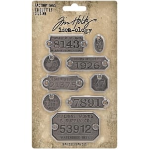 Tim Holtz Idea-Ology Metal Factory Tags 9/Pkg