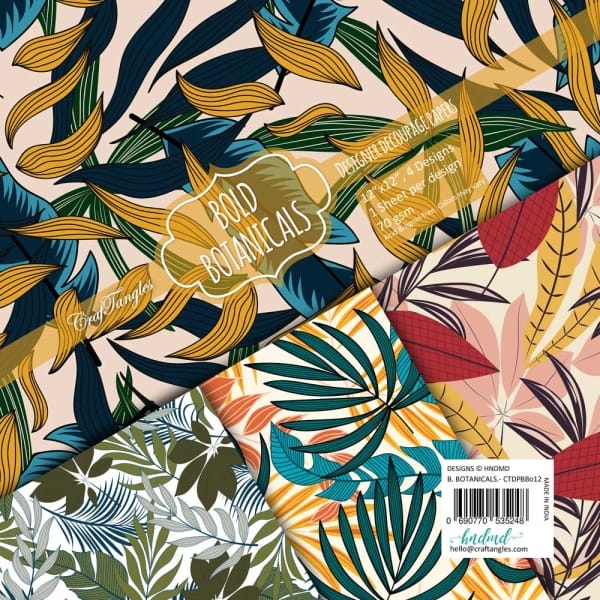 CrafTangles Decoupage Paper Pack - Bold Botanicals (12 by 12 inch) - 4 sheets