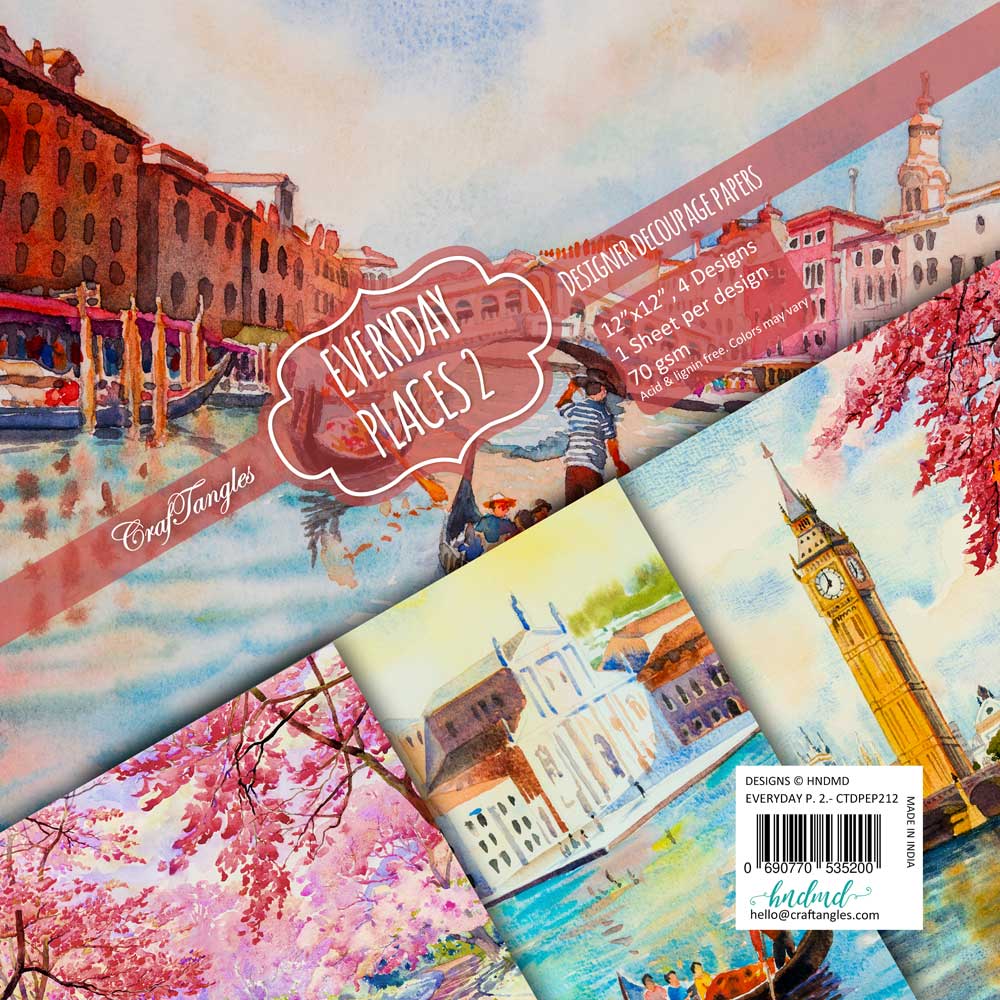 CrafTangles Decoupage Paper Pack - Everyday Places 2 (12 by 12 inch) - 4 sheets EveryDayPlaces2 DeocoupageCover 12by12 CrafTangles Decoupage Paper Pack - Everyday Places 2 (12 by 12 inch) - 4 sheets
