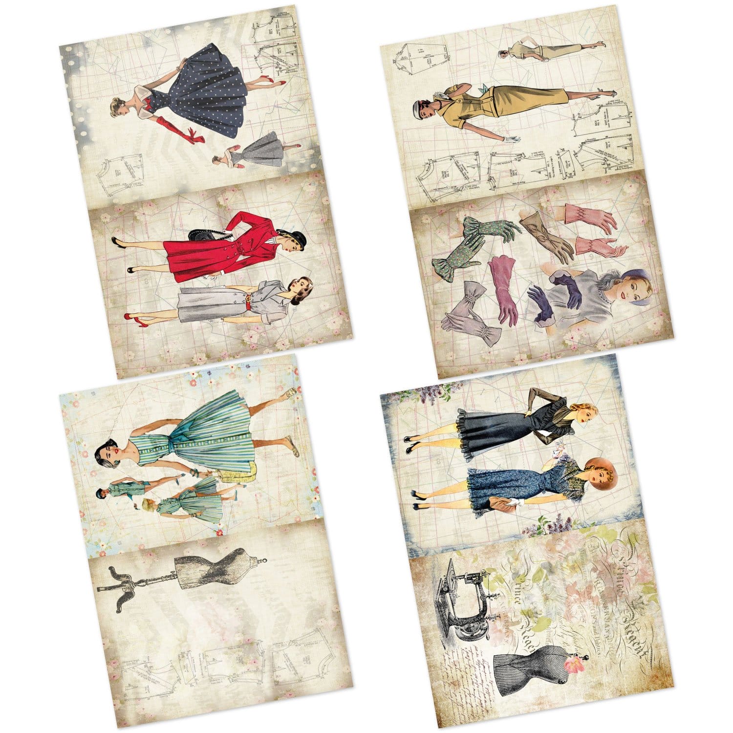 CrafTangles Decoupage Paper Pack - Retro Chic 2 (A4) - 4 sheets Retro Chic 2 Amazon 4 Images Retro-Chic-2-Amazon-4-Images