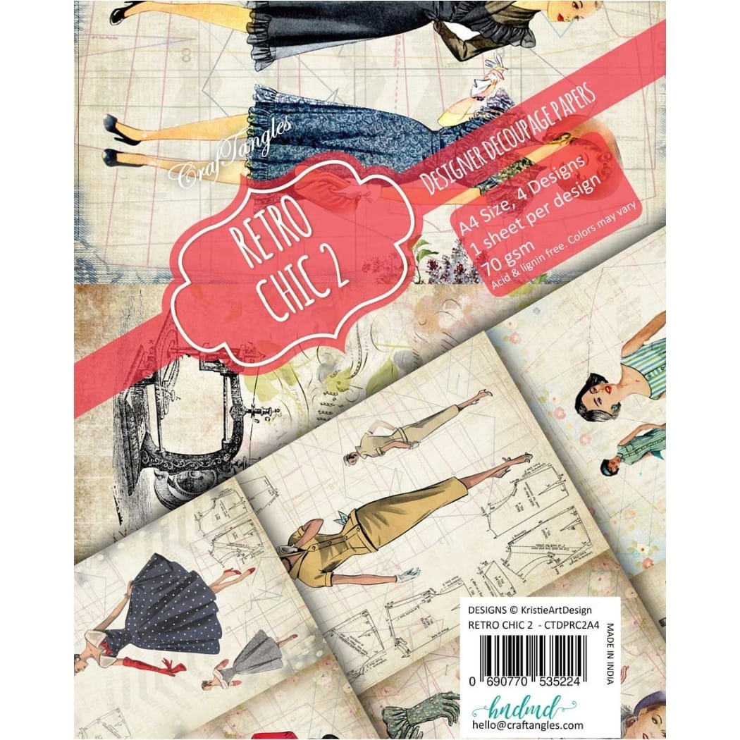 CrafTangles Decoupage Paper Pack - Retro Chic 2 (A4) - 4 sheets Retro Chic DeocoupageCover 2 A4 CrafTangles Decoupage Paper Pack - Retro Chic 2 (A4) - 4 sheets
