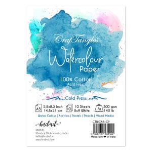 CrafTangles 100% cotton cold press 300 gsm Watercolor Paper (Pack of 10 sheets) - A5