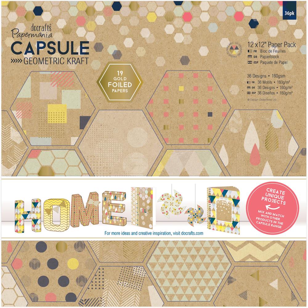 Papermania Double-Sided Paper Pack 12"X12" 36/Pkg - Geometric Kraft