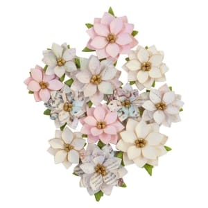 Prima Marketing Mulberry Paper Flowers - Glittery Snow/Sugar Cookie
