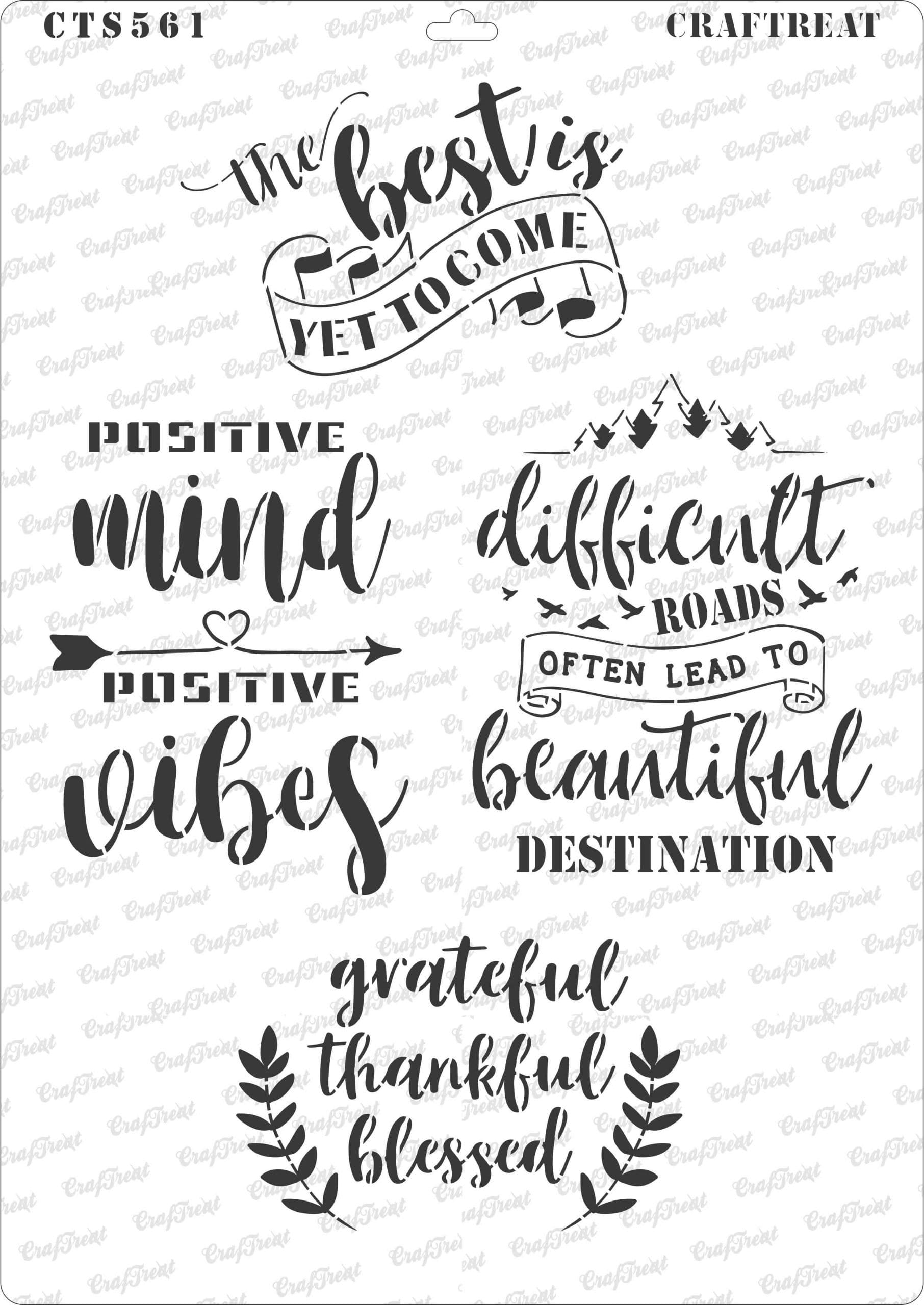 CrafTreat A4 Stencil - Positive Vibes CTS561 scaled CrafTreat A4 Stencil - Positive Vibes