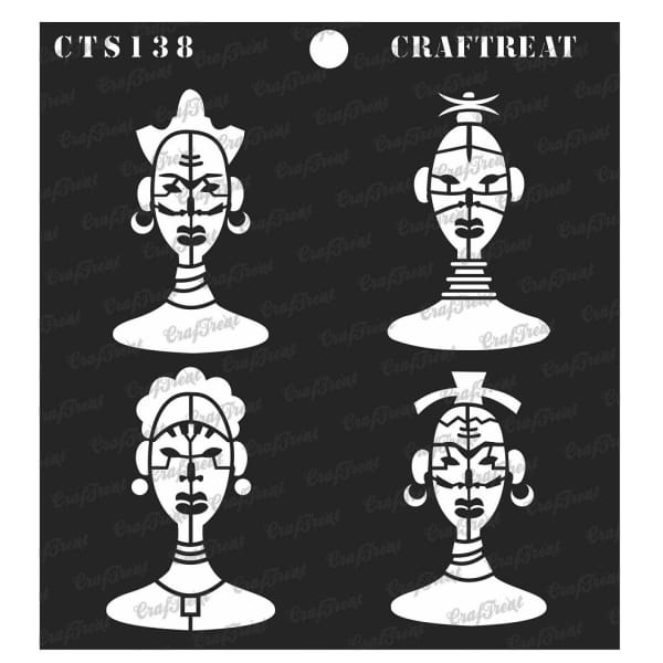 CrafTreat 6"x6" Stencil - Tribal Men Faces