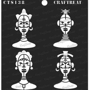 CrafTreat 6"x6" Stencil - Tribal Men Faces