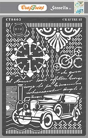 CrafTreat A4 Stencil - Vintage Car CrafTreat Stencil Vintage Car CTS603 CrafTreat A4 Stencil - Vintage Car