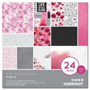 KaiserCraft paper pad - Magenta (6.5 by 6.5 inch) - 36 sheets plus 4 die cut sheets