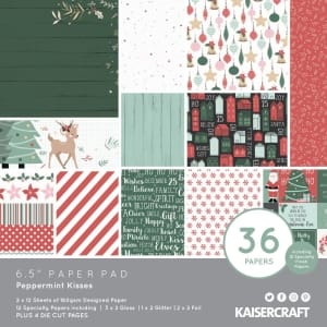 KaiserCraft paper pad - Peppermint Kisses (Christmas) (6.5 by 6.5 inch) - 36 sheets plus 4 die cut sheets