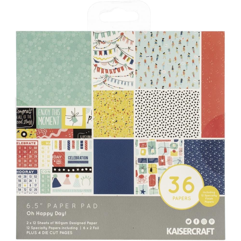 KaiserCraft paper pad - Oh Happy Day (6.5 by 6.5 inch) - 36 sheets plus 4 die cut sheets