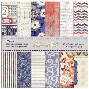 Blue and Red (Pack of 24 sheets) - 6 by 6 inch