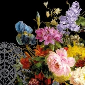 German Decoupage Napkins (5 pcs) - Still Life Bouquet Black