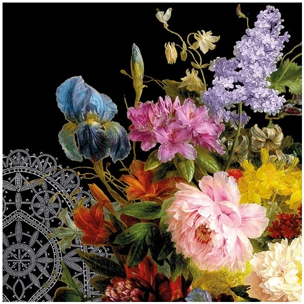 German Decoupage Napkins (5 pcs) - Still Life Bouquet Black