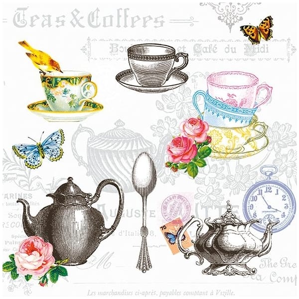 German Decoupage Napkins (5 pcs) - Tea Mix White