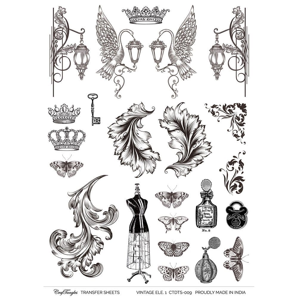 CrafTangles A4 Transfer It Sheets - Vintage Elements 1