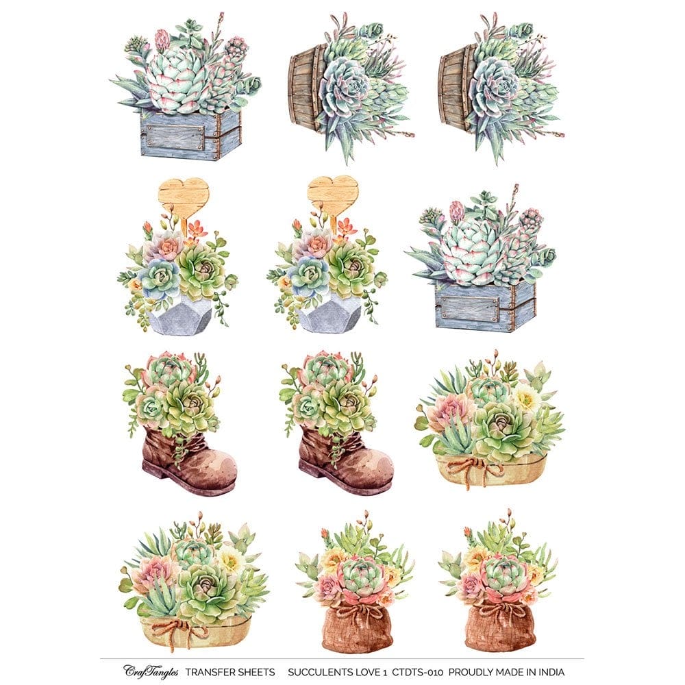 CrafTangles A4 Transfer It Sheets - Succulents Love CTDTS 010 CrafTangles transfer sheet Succulents Love CrafTangles A4 Transfer It Sheets - Succulents Love