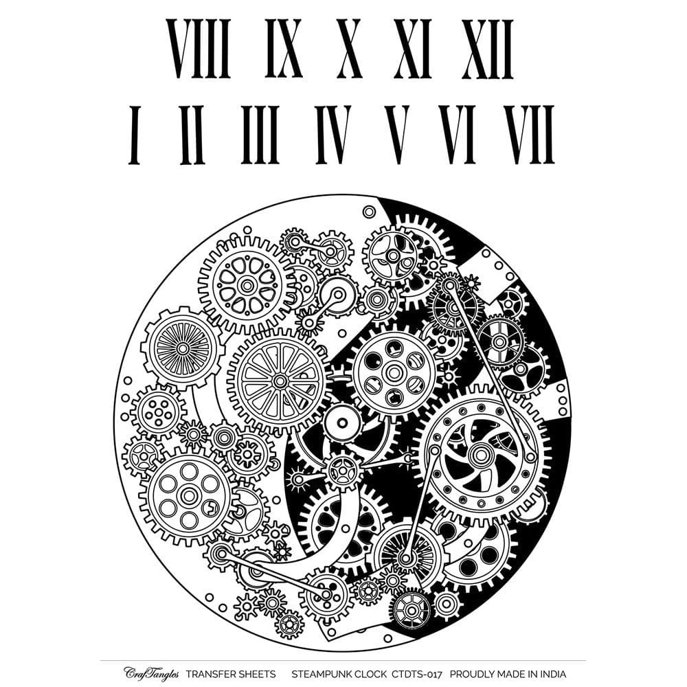 CrafTangles A4 Transfer It Sheets - Steampunk Clock CTDTS 017 CrafTangles transfer sheet Steampunk Clock CrafTangles A4 Transfer It Sheets - Steampunk Clock