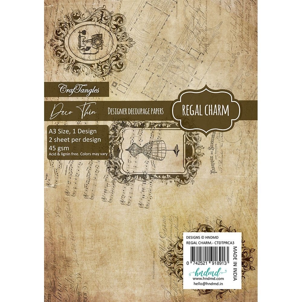 CrafTangles Deco Thin Decoupage Paper A3 (45 gsm) - Regal Charm - 2 sheets CrafTangles Deco Thin Paper Regal Charm CrafTangles Deco Thin Decoupage Paper A3 (45 gsm) - Regal Charm - 2 sheets