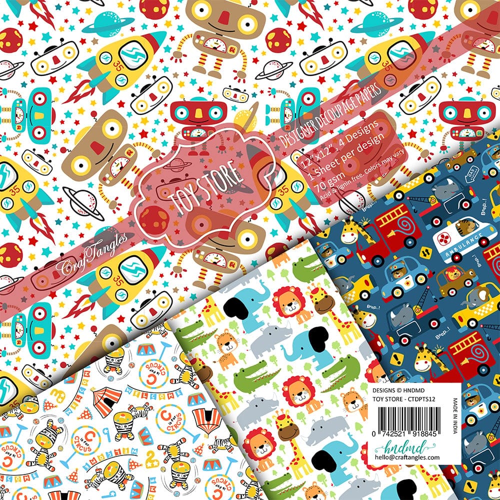 CrafTangles Decoupage Paper Pack - Toy Store (12 by 12 inch) - 4 sheets Toy Store Decoupage Papers 12by12 CrafTangles Decoupage Paper Pack - Toy Store (12 by 12 inch) - 4 sheets
