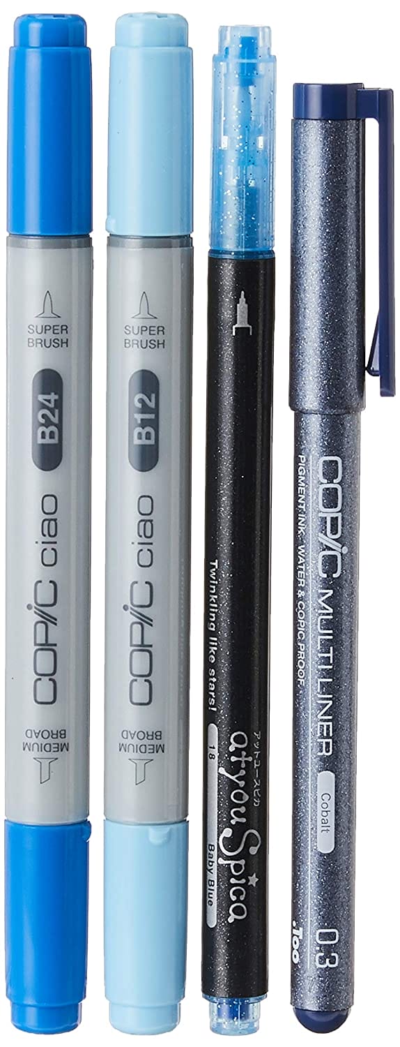Copic Marker Doodle Pack, Blue copic doodle kit Blue setof 4 Copic Marker Doodle Pack, Blue