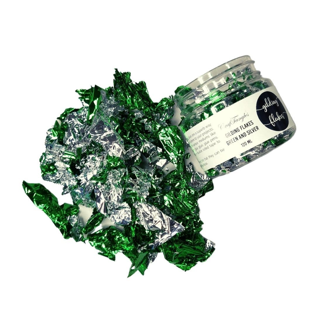 CrafTangles Gilding Flakes (120 ml) - Green and Silver craftangles gilding flakes green and silver 2 craftangles-gilding-flakes-green-and-silver-2